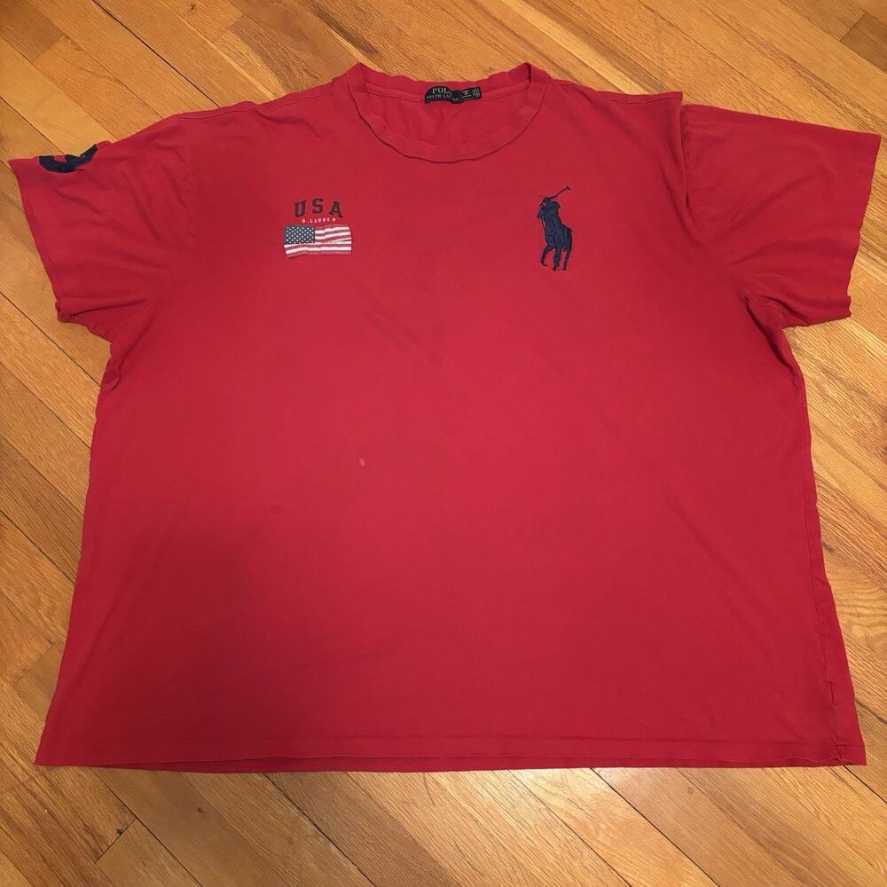 POLO Men’s Short Sleeve Red 4XB USA T Shirt Plus Husky Top Stain